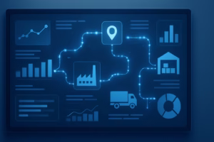 SAP Business One Compras - A detailed executive view of a digital supply chain dashboard, showing flowing d | CIPSA