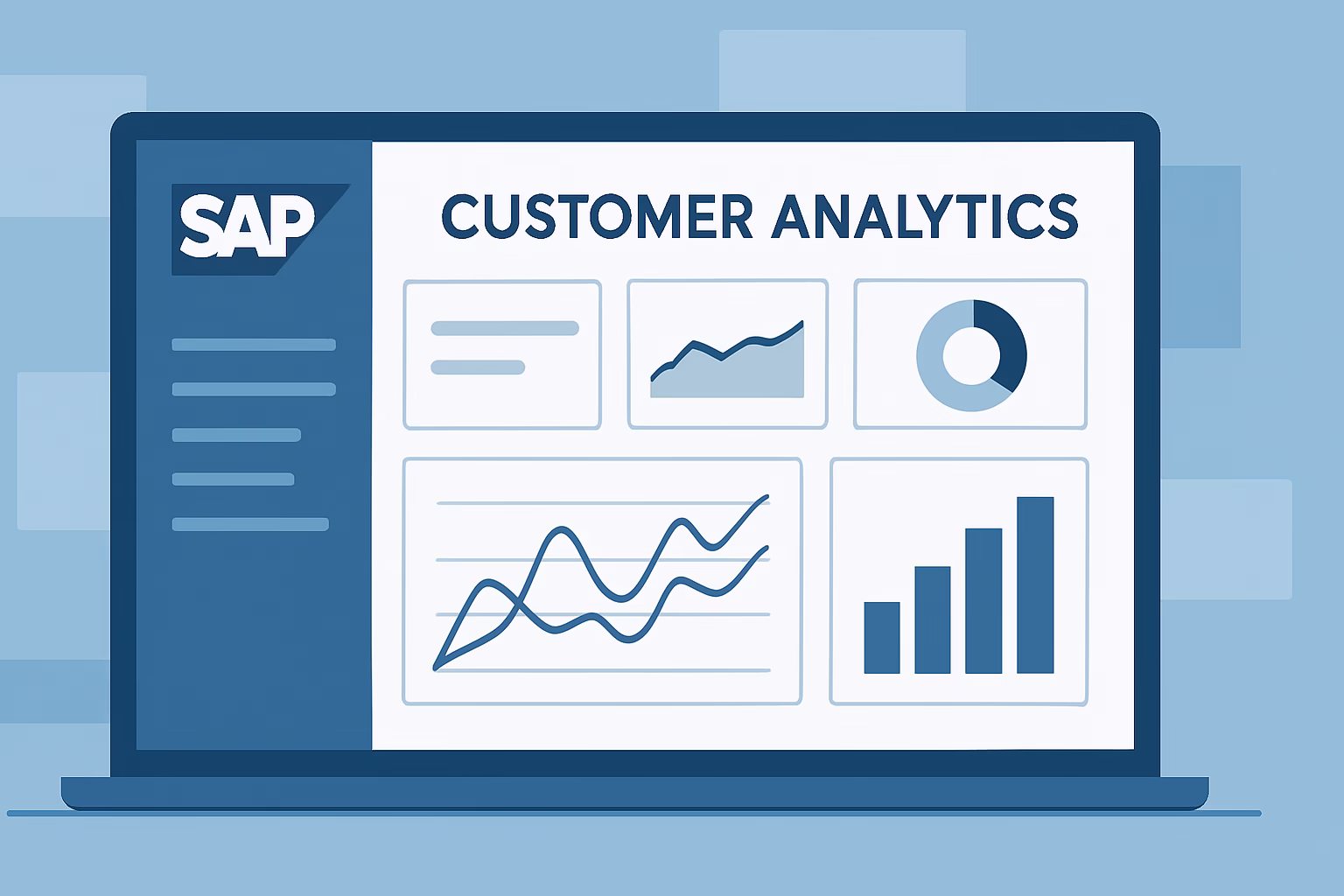 SAP gestión comercial - A digital interface displaying a dashboard with customer analytics, SAP features | CIPSA
