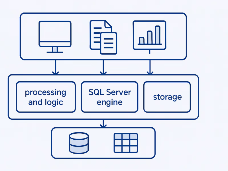 SQL Server - detailed diagram of SQL Server architecture, professional style, no text no logo | CIPSA