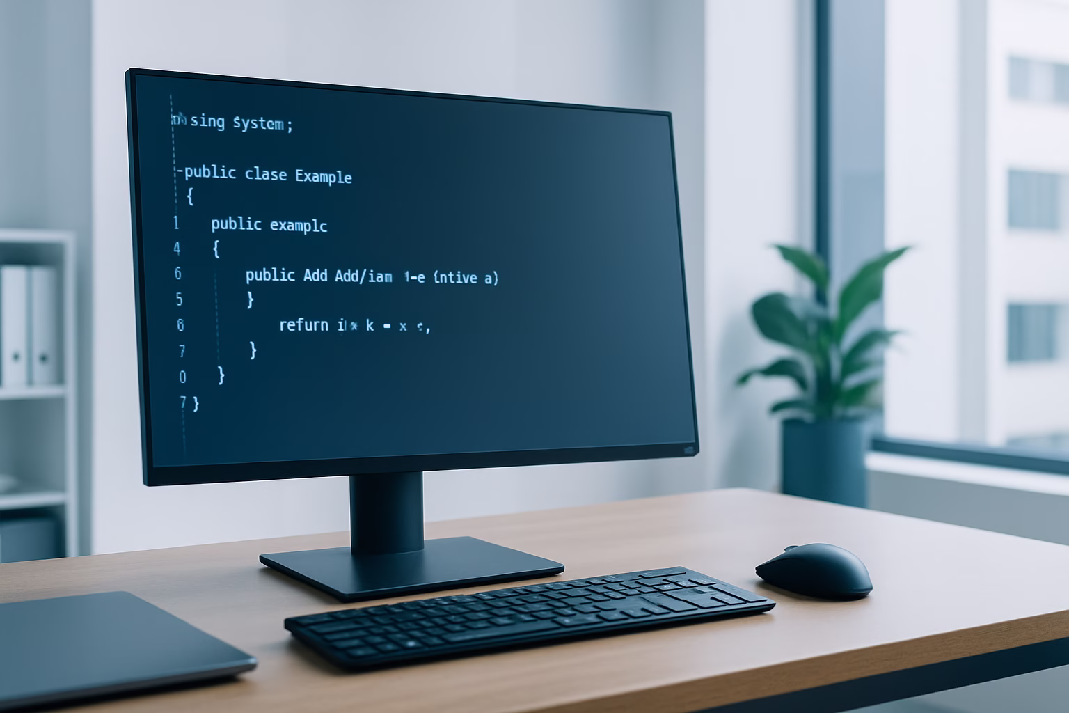 Visual C# AI - A developer working on Visual C# code in a modern workspace, professional style, | CIPSA