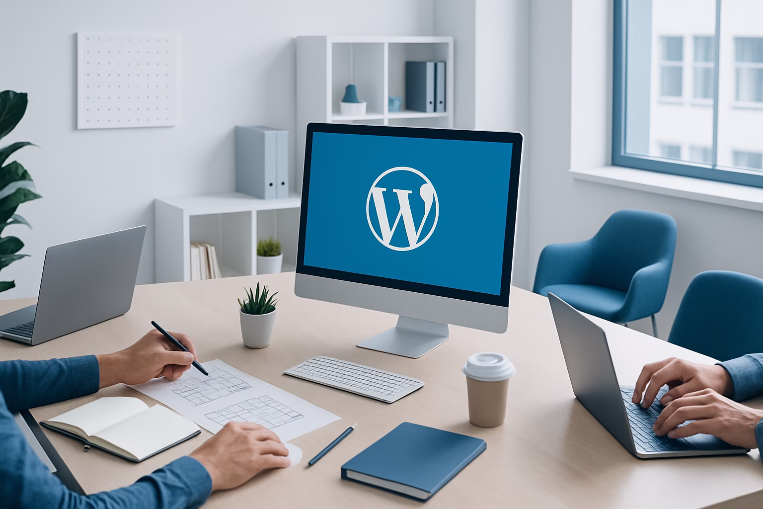 WordPress marketing digital - Diverse group of young professionals discussing a project related to WordPress d | CIPSA